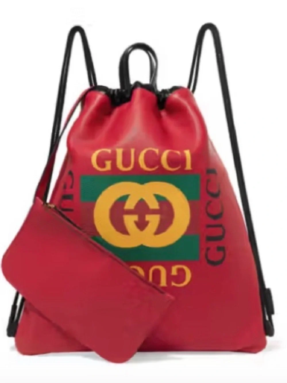 Gucci Red Drawstring Backpack with Green and Yellow Logo